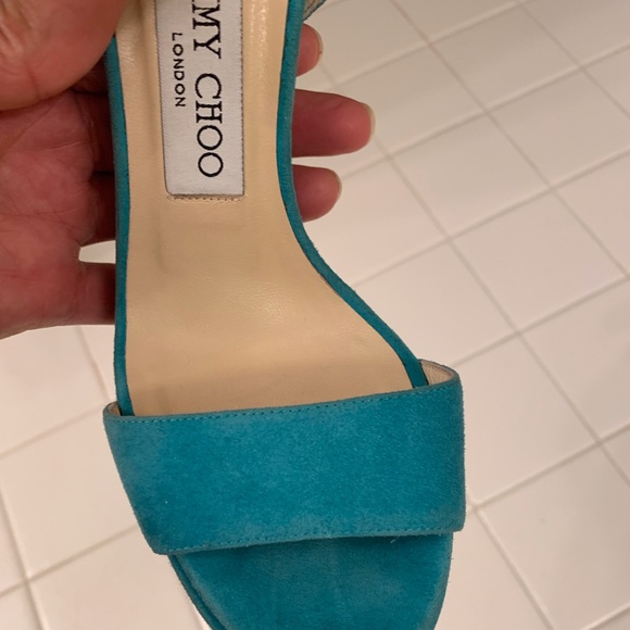 Jimmy Choo Turquoise Limit Edition Suede Dora Heel - Picture 4 of 8